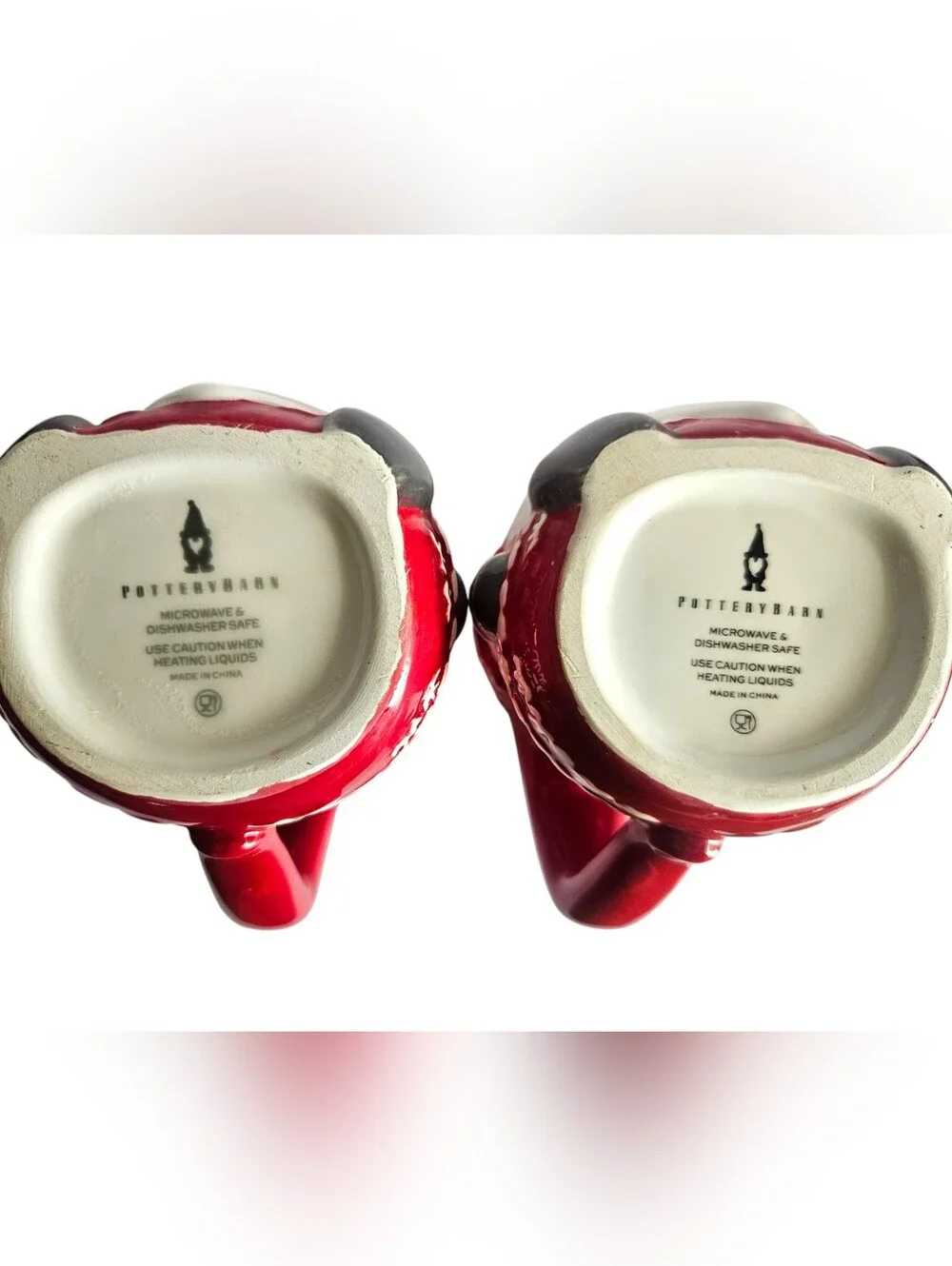 Pottery Barn Red & White Christmas Gnome Mugs Set of 2 - NEW